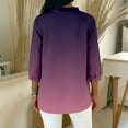 thumbnail image 4 of XPMWRP Women's V‑Neck Ruffle Placket Ombre Gradient Draped 3/4 Sleeve Blouse Soft Loose Fit Casual Summer Top Romantic Feminine for Daily Vacation Wear Purple L, 4 of 5