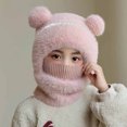 thumbnail image 2 of Lorytime Kids Winter Hat with Neck Warmer Attached Warm Scarf Bear Ears Cap Windproof Double Layer Hat 3-6 Years, 2 of 4