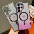 thumbnail image 4 of Girly Loving Heart Magnetic Designed for Samsung Galaxy S23 Ultra Diamond Case[Compatible with MagSafe] Bling Glitter Rhinestones Soft TPU case(Purple,S23 Ultra), 4 of 12