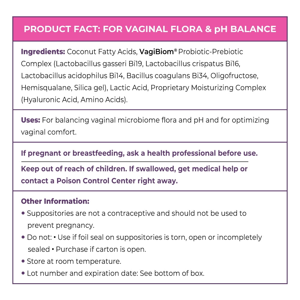 VagiBiom Feminine Balance Suppositories with Probiotics, Prebiotics & Hyaluronic Acid – Fragrance Free, 5 Count