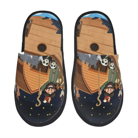 Balery Ocean Scene with Noah s Ark Slient Indoor Furry Fleece Comfort House Shoes Soft Non-Slip Home Shoes Cotton slippers House Slippers-- Medium