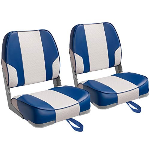 Leader Accessories A Pair of New Low Back Folding Boat Seat(2 seats) (C--White/Blue)