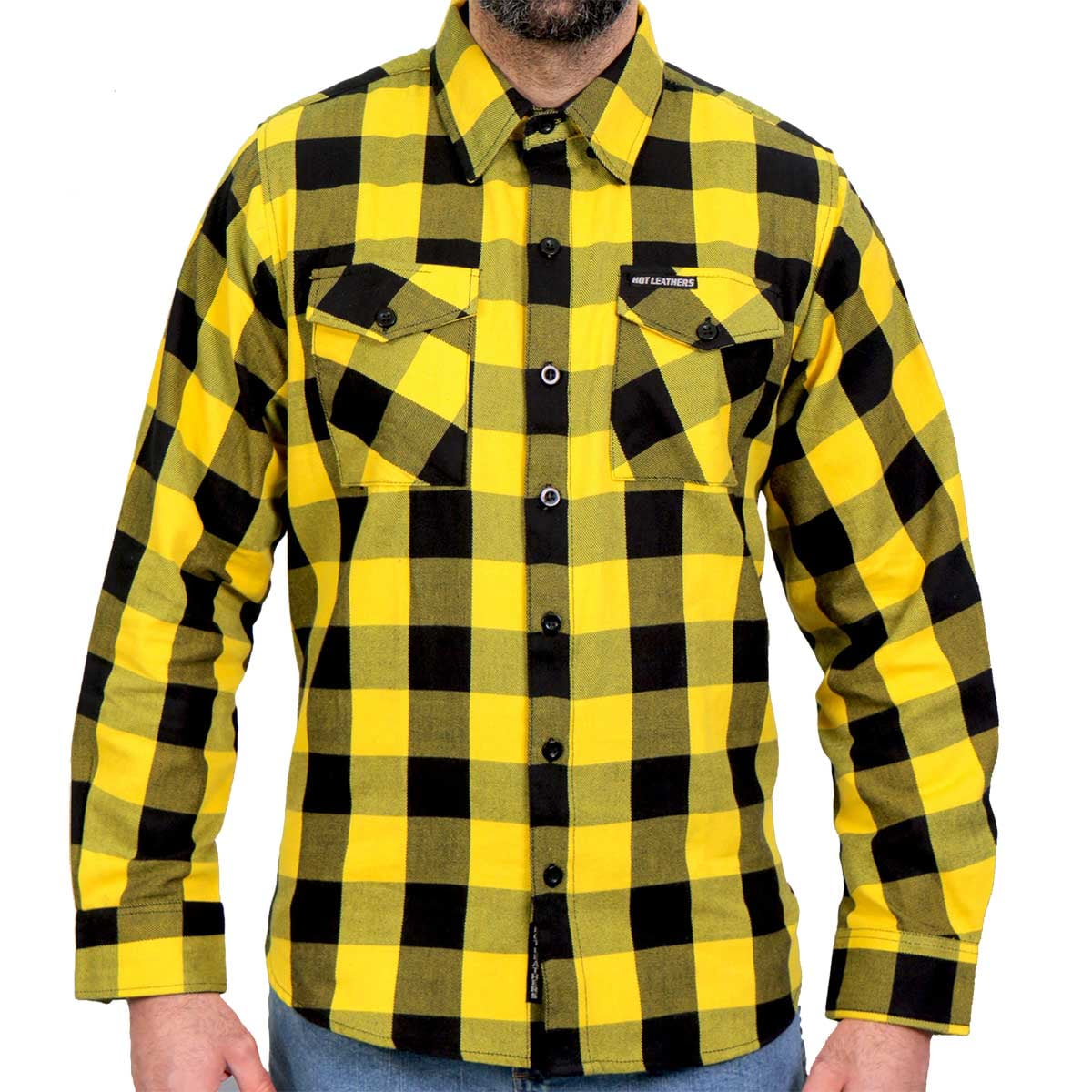 men's yellow and black flannel shirt