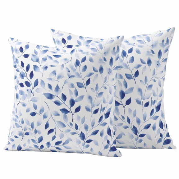Outdoor Pillow Covers 20 x 20 Inches, Navy Blue Eucalyptus Waterproof Throw Pillow Cover Set of 2, Spring Summer Botanical Leaves Decorative Square Cushion Covers for Patio/Tent/Couch/Garden