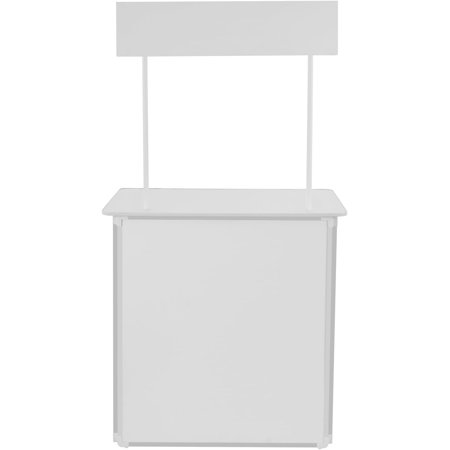 Folding Counter Table, Portable Tradeshow Podium Table, 31" x 15" x 71", Display Exhibition Counter Stand with Carrying Bag, Storage Shelf and White Skirt