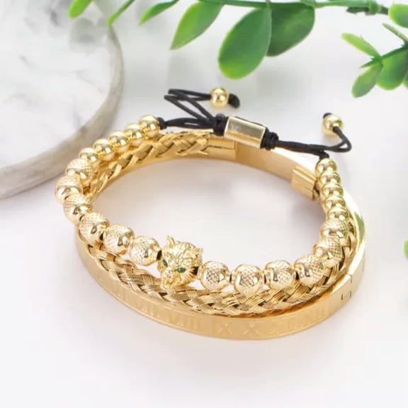 EOEMY Luxury Gold Roman Royal Crown Bracelet Set Women Men Hip Hop Bangle Jewelry Gift-207-B1