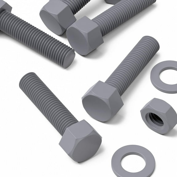5 x Hexagon Head Screws Grey PVC Plastic nuts and bolts, oxidation resistant, weather resistant, strong, UPVC, M16 x 65mm, (5/8 x 2 9/16 in)