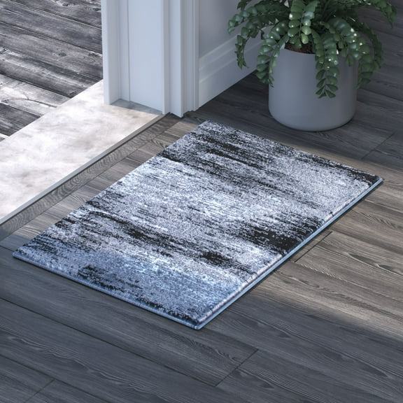 Emma Oliver 2x3 Ultra Soft Shaded Look Olefin Accent Rug in Gray, Black & White with Natural Jute Backing