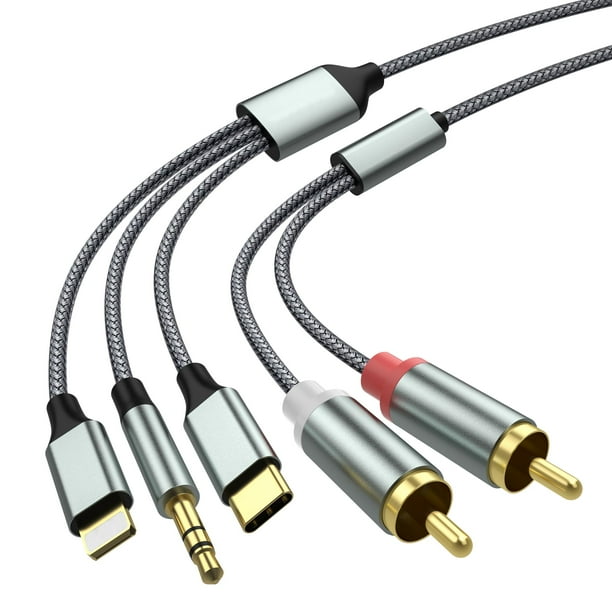 Adaptador auxiliar de audio Lightning a RCA, cable de 3,3 m de ancho