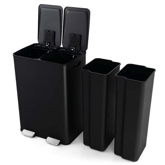 Costway 16 Gallon Dual Step Trash Can Recycle Bin Stainless Steel Bucket Pedal Black