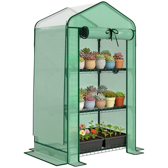 Outsunny Mini Serre avec Toit Moustiquaire, Petite Serre Portable, Verte
