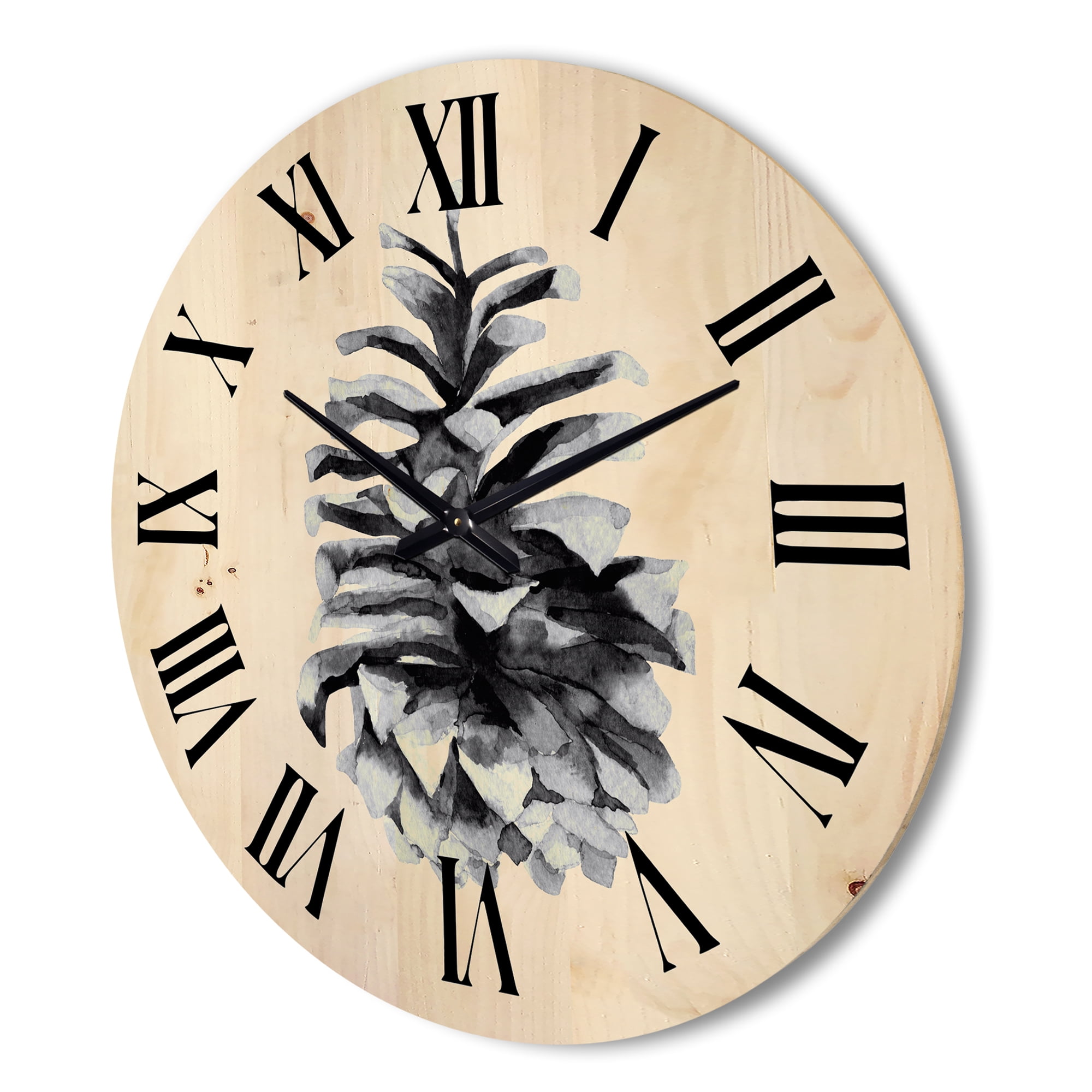 Designart 'Conifer Cone Black and White' Traditional Wood Wall Clock