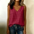 thumbnail image 6 of ClodeEU Women's Linen Blend V Neck Pleated Sleeveless Tank Top, Solid Color Casual Blouse Red,Women's Plus L, 6 of 7