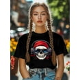 thumbnail image 5 of Women's T-Shirt Skull With Headphones Funny Short Sleeve Casual Tee Classic Crew Neck T Shirt for Women Black, 3XL, 5 of 7