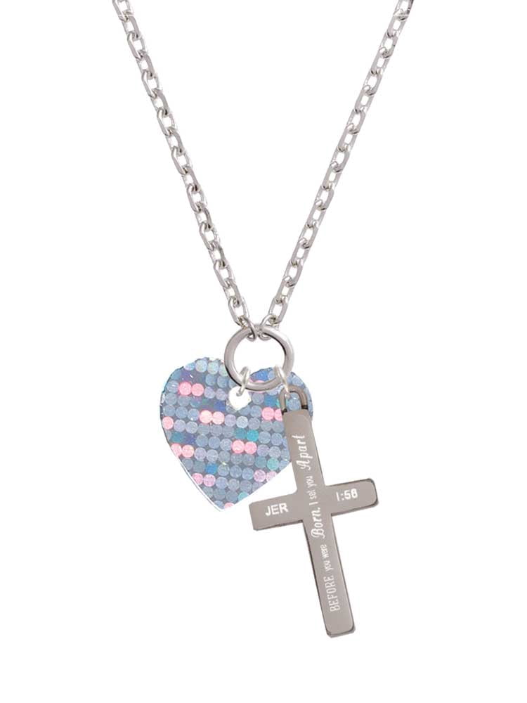 Delight Jewelry Acrylic Small Hologram Heart I Set You Apart Engraved Cross Zoey Necklace, 28"