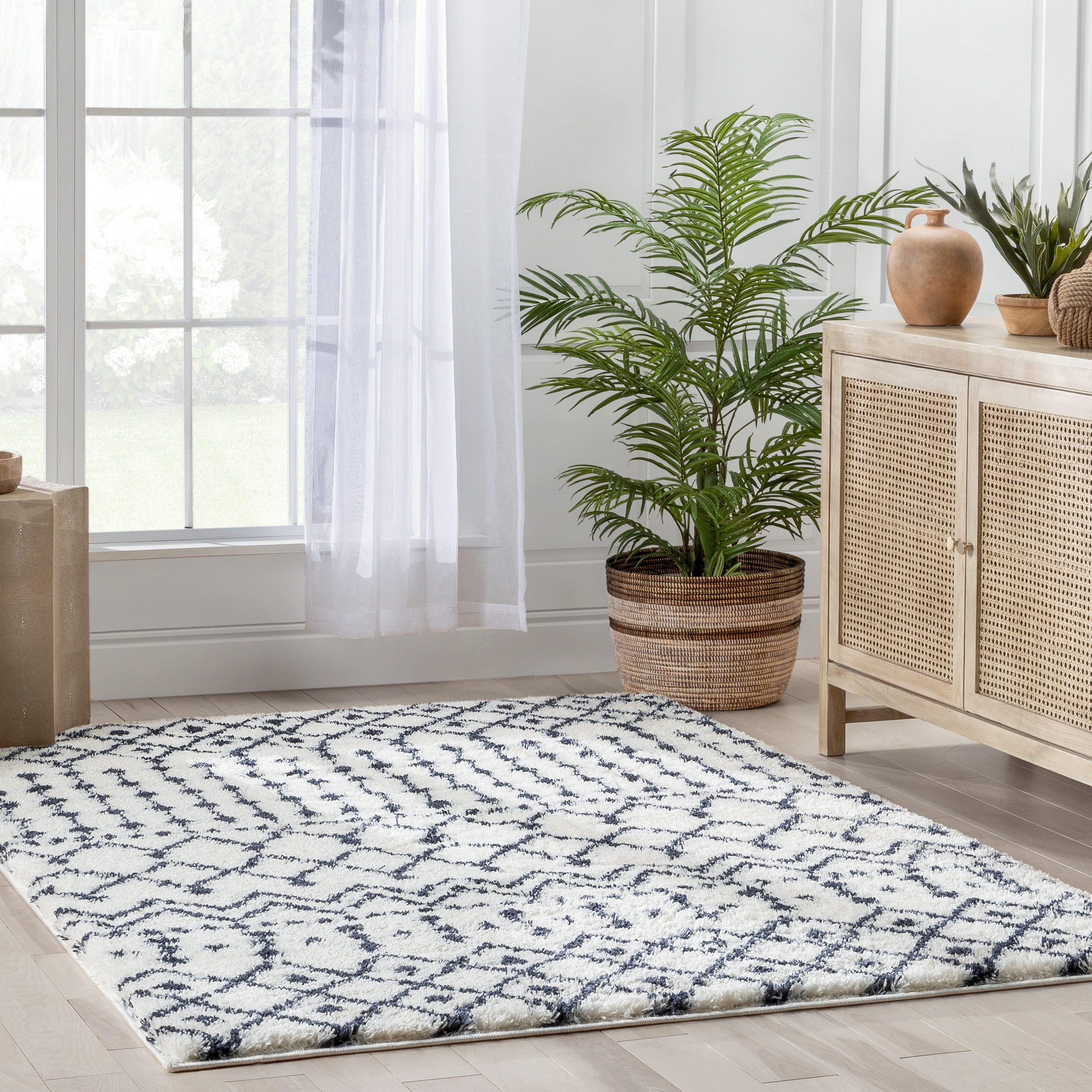 Well Woven Celeste Coimbra Modern Shag Moroccan Blue Thick 5'3" x 7'3" Area Rug