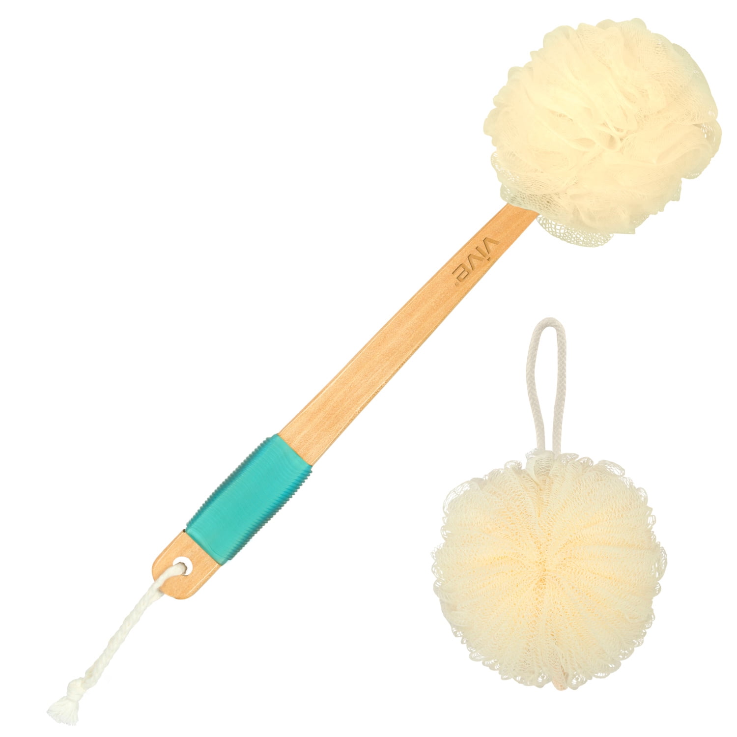 loofah back scrubber by vive long handled exfoliating bath & shower