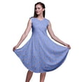 thumbnail image 1 of Bimba Blue Clover Leaves Floral Women Casual Sleeveless Floral Print Summer Swing Midi Dress-XXX-Large, 1 of 6