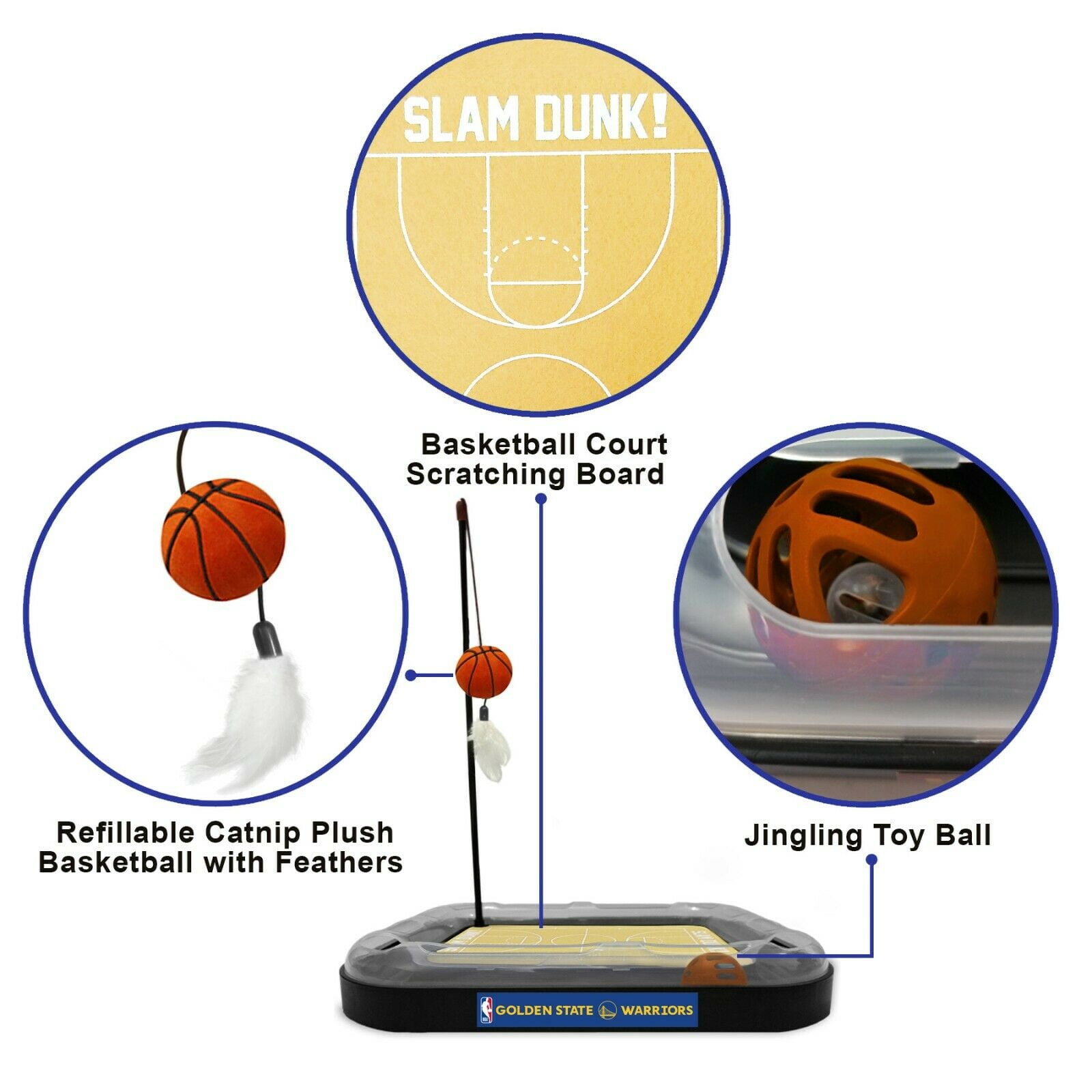 NBA Golden State Warriors CAT Scratcher Toy with Catnip Plush & Feather Cat Toy 5-in-1 Kitty Toy