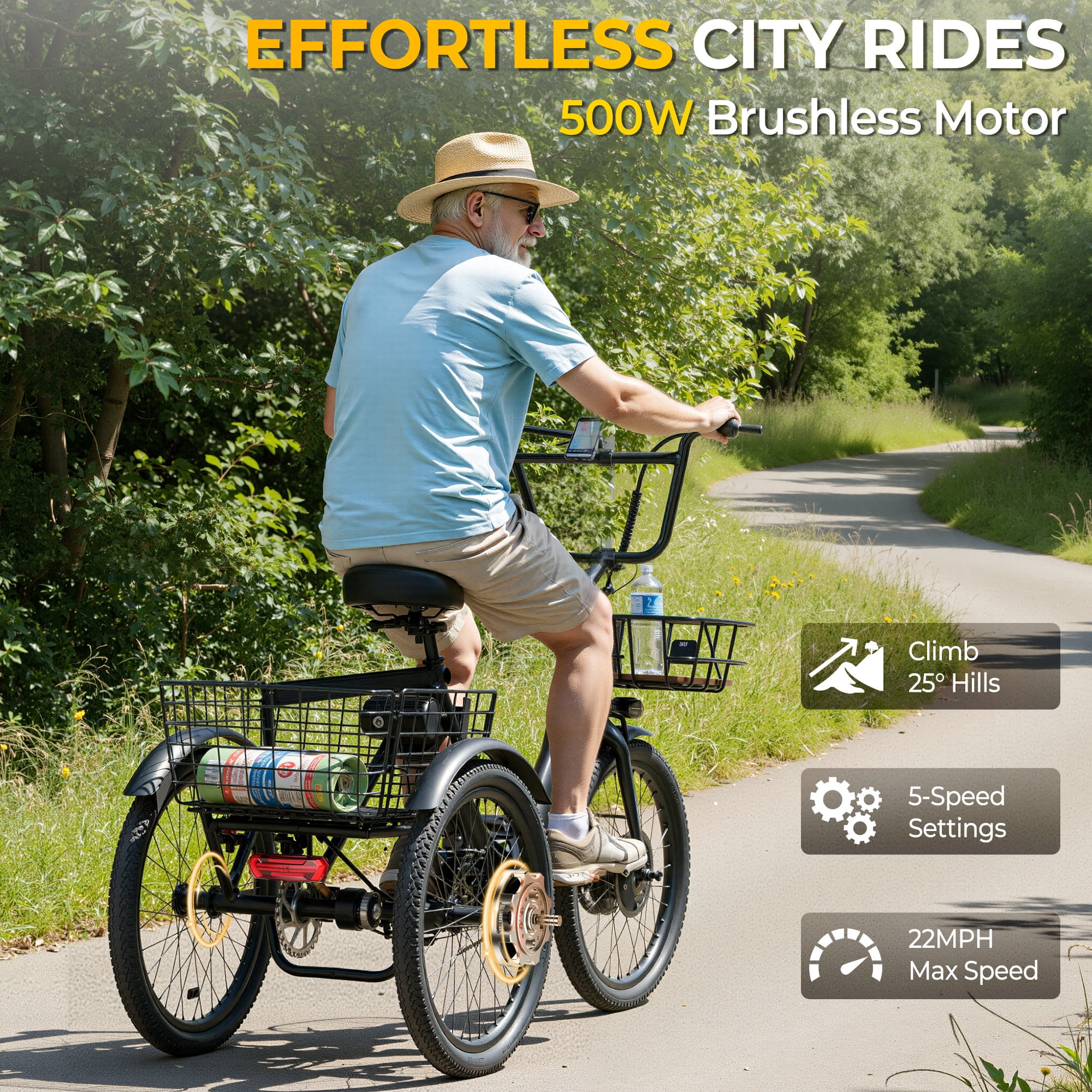 Skeri Electric Tricycle for Adults, 20” Folding Electric Trike,3 Wheels Electric Scooter Bicycle, Peak 1000W Step-Thru Etrike with 48V 20AH UL2849 Removable Battery and Large Basket