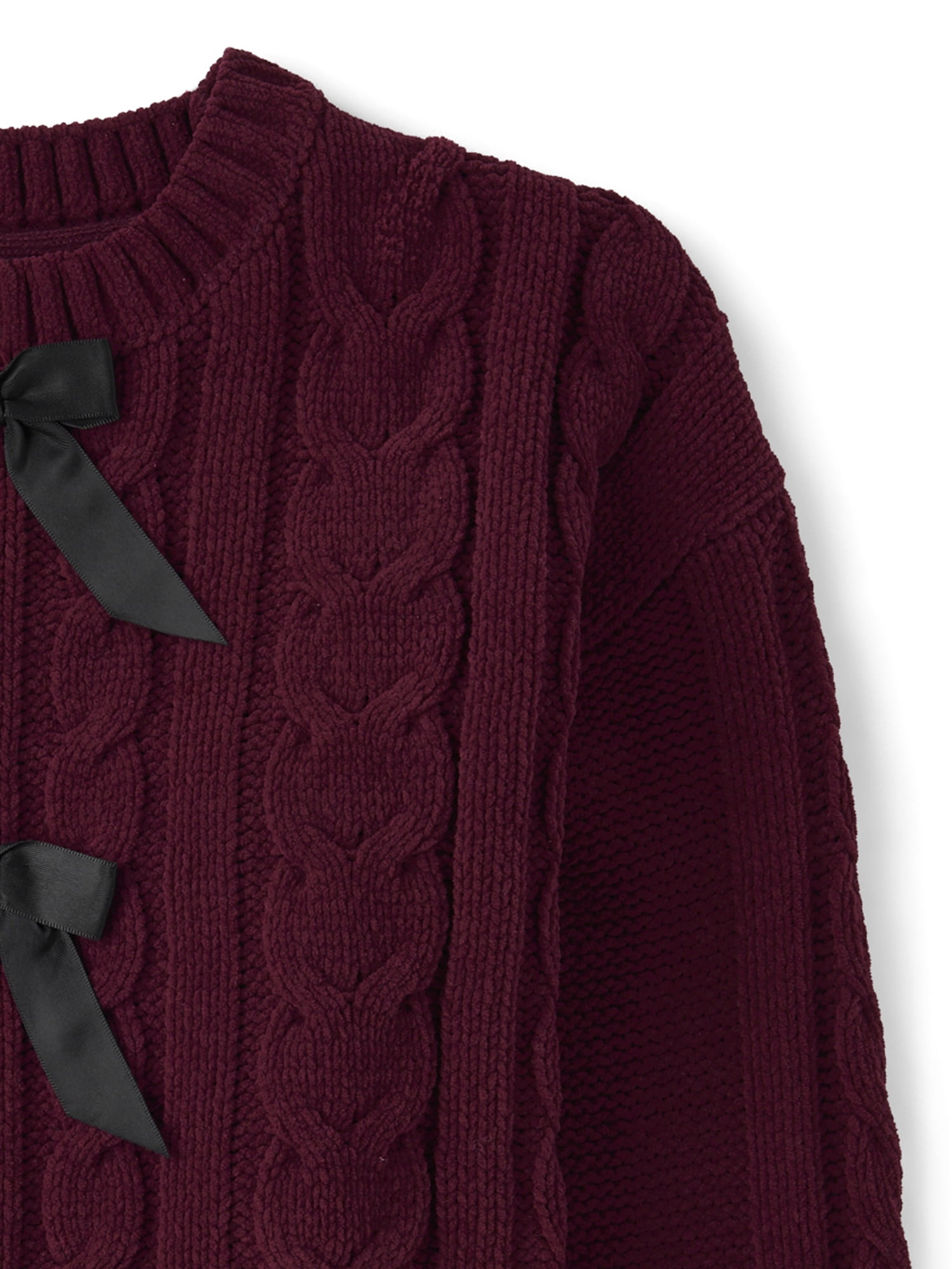 The Children's Place Girls Long Sleeve Cable Knit Chenille Bow Sweater, Sizes XS-XXL