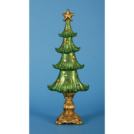 Set of 2 Ornate Shimmering Glittered Christmas Tree Tabletop Decor 19.5"