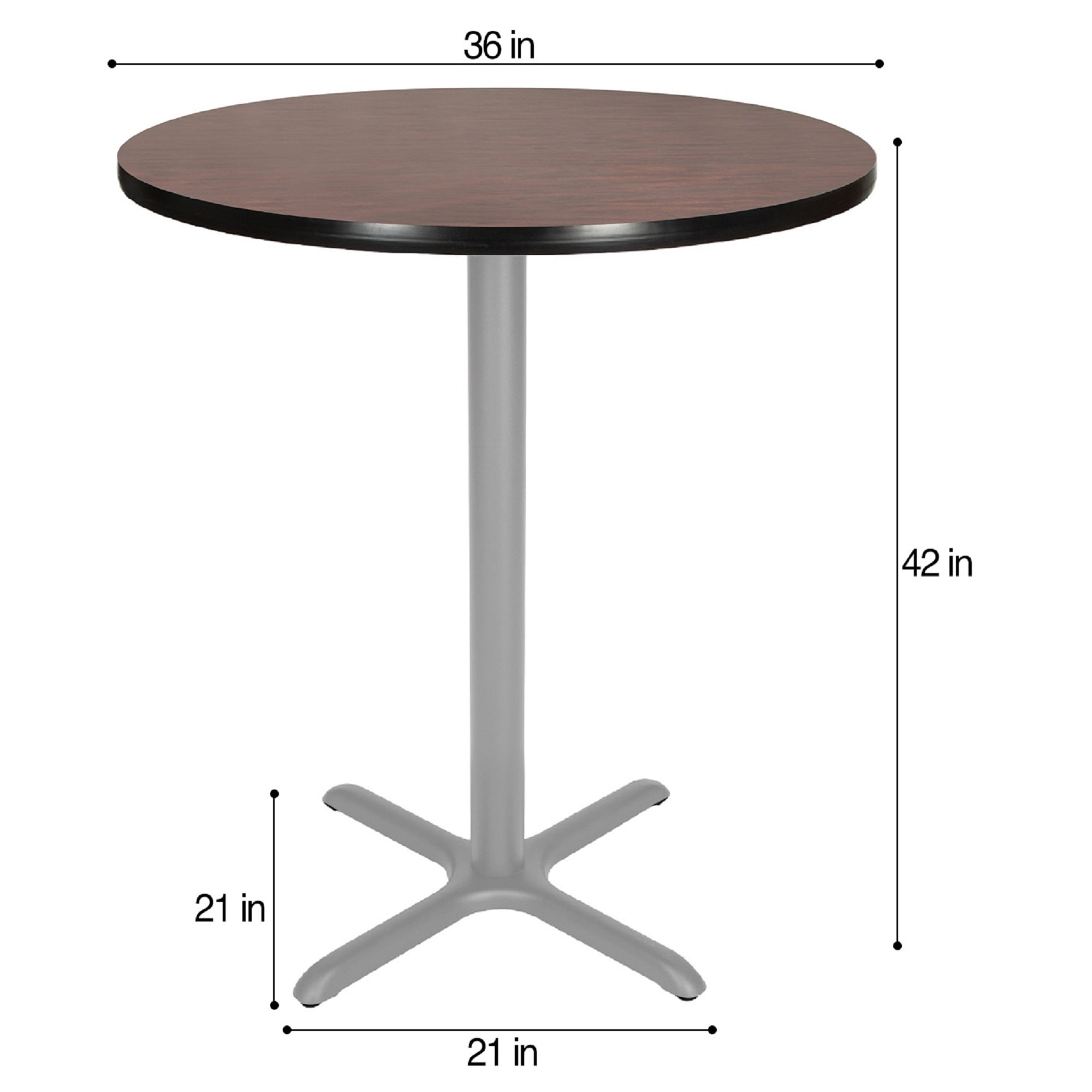 Hampden Furnishings Bennet Collection Steel Frame 36" Round Top, X Base, 42" Height, Cafe Table Grey Frame/Mahogany Top