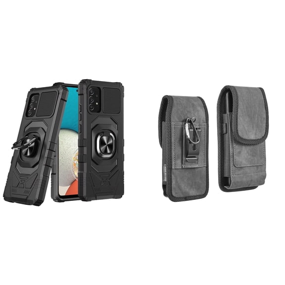 Case with Belt Holster Bundle for Samsung Galaxy A53 5G: Heavy Duty Shield Cover (Black) and Vertical Rugged Denim Nylon Phone Pouch