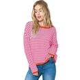 thumbnail image 1 of Zoeecloth T-Shirts Rayés pour Femmes Col Rond Manches Longues Hauts Tricotés Printemps Été Pull S-TTG, 1 of 8