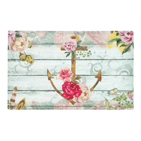 SUNENAT Vintage Floral Wood Nautical Anchor Flowers Butterfly Decor Non-Slip Bath Rug Absorbent Shower Mat Bath Mats for Tub Bathroom Large Size 20 x 32 Inches