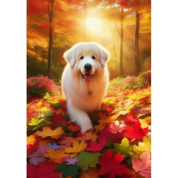 Great Pyrenees  - Best of Breed DCR Falling Leaves Garden Flag 12" x 17"