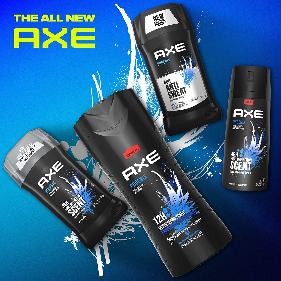 Axe Antiperspirant Deodorant For Men Phoenix 4Pk 48H Sweat & Odor Protection For Long Lasting Freshness, Crushed Mint & Rosemary Men,S Deodorant 2.7 Oz