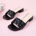 thumbnail image 3 of Block Heel Sandals for Women Slide Low Heel Open Square Toe Fold Solid Color Non Slip Beach Summer Slide Sandals Black, 3 of 6