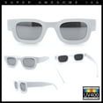 thumbnail image 4 of Small Thick Beveled Horn Rim Rectangle Plastic Mod Fashion Sunglasses White - Silver Mirror, 4 of 7