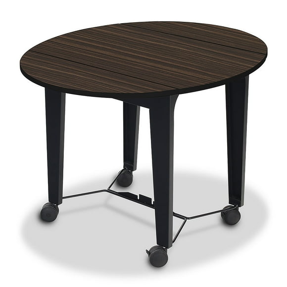 Forbes Industries 4954 Oval Room Service Table w/ (2) Bi Fold Drop Leaves - 43"L x 35"W, Laminate/Black Steel, Thunderstorm