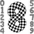 thumbnail image 1 of Yanonmyfd Globo grande de 40 pulgadas a cuadros con números blancos y negros para coche de carreras, suministros de fiesta de 5 cumpleaños número 5 globo a cuadros,A cuadros 8, 1 of 12