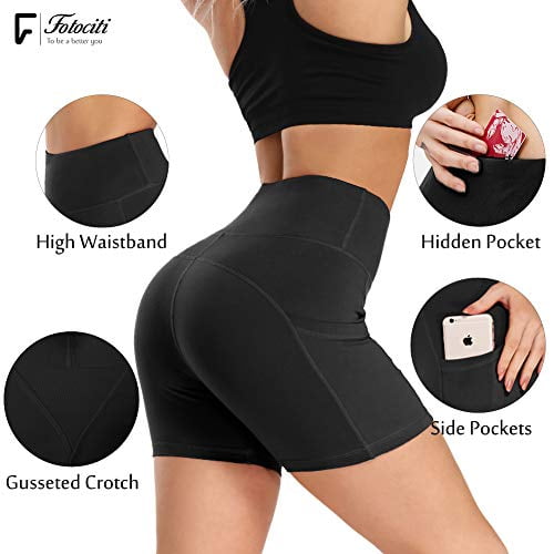 Fotociti Yoga Shorts for Women Running Training 5 High Waisted Biker Shorts with Pockets for Workout