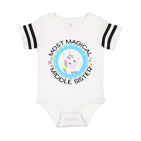 

Inktastic Most Magical Middle Sister- cute unicorn badge Gift Baby Girl Bodysuit