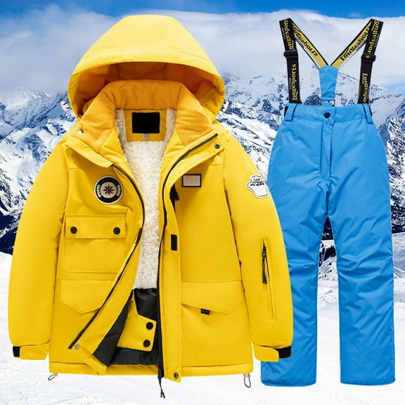 Hwmodou Toddler Girl Clothes Sets Childrens Ski Suit Multi Pocket Jacket Pants Kid Winter Windbroof Snowboarding Winter Warm Snow Suits Unisex Activewear Clothes