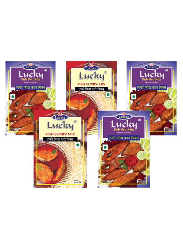 Lucky Fish Fry and Fish Curry Seasoning Mix Combo, 60g (Pack of 5)