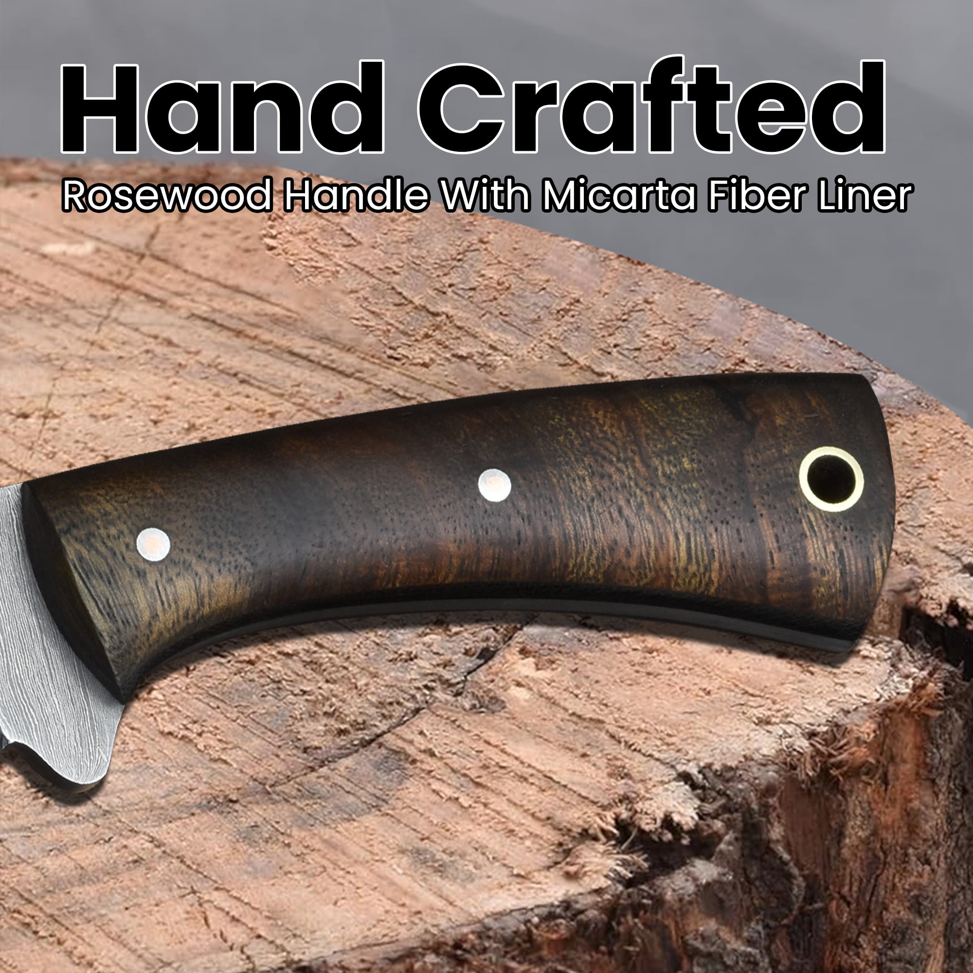 Knives Ranch 4402 Damascus Steel Fixed Blade Knife with Rosewood Handle – Hand Forged Hunting Knife, Razor Sharp Outdoor Camping Survival Knife