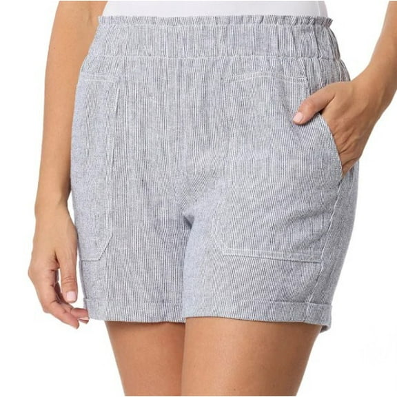 Briggs Women's Size Small (4-6) Linen Blend Shorts, Navy Stripe