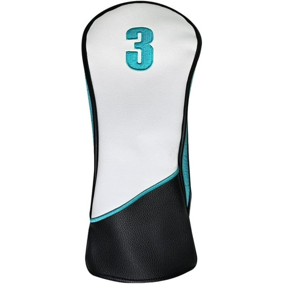Majek #3 Fairway Golf Premium Protective Teal White and Black Head Cover #3 Fairway Metal Wood Cover Fits for Most Brands