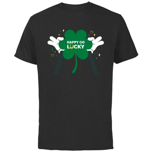 Disney Mickey Mouse Happy Go Lucky Shamrock St Patrick’s Day - Short Sleeve Cotton T-Shirt for Adults - Customized-Black