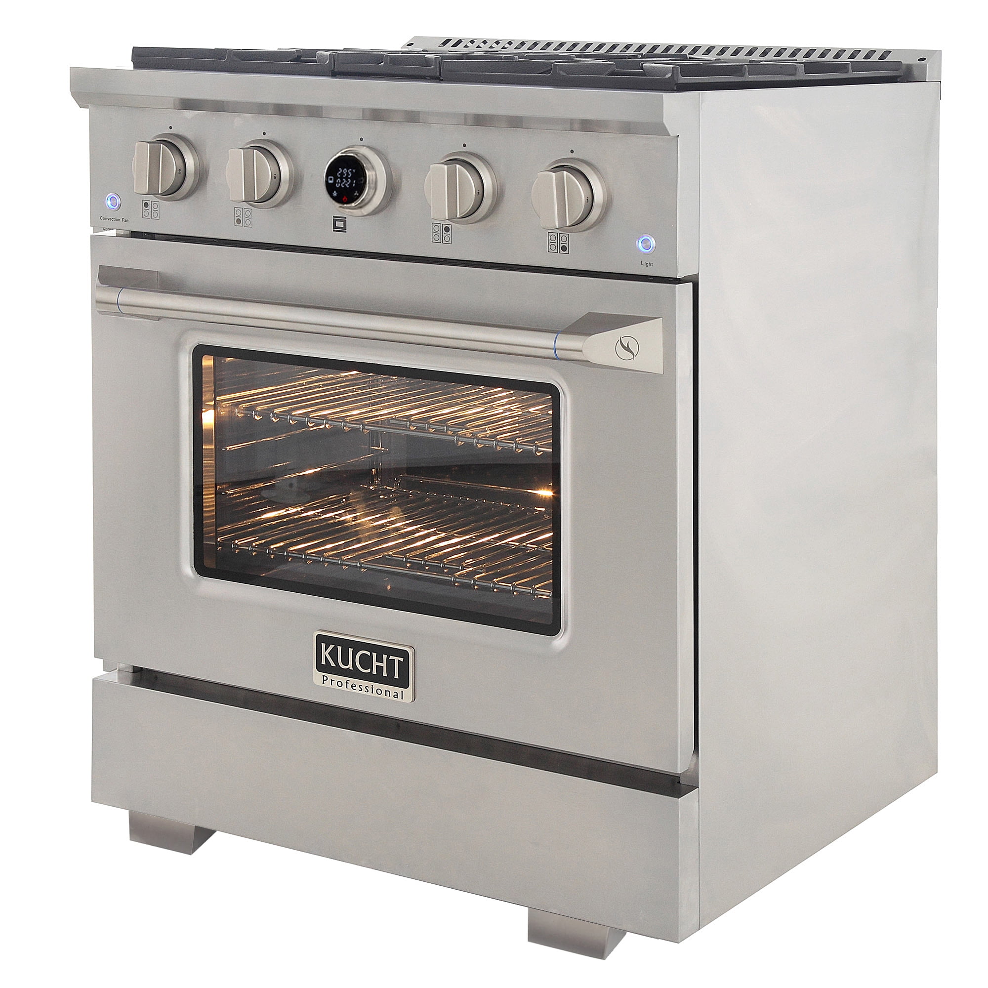 30 in. 4.2 cu. ft. 4 Burners Dual Fuel Range + Wall Mount Range Hood