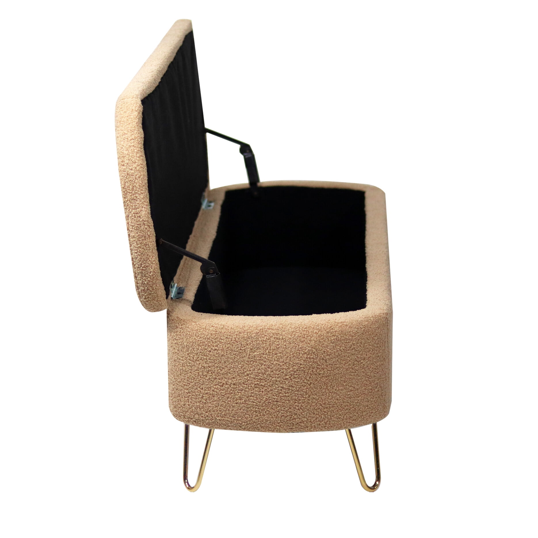 Oval Storage Bench 38.79" Modern Faux Fur Fabric Upholstered Entryway Bench with Gold Metal Legs Ottoman Bench Indoor Storage Bench for Living Room, Bedroom, End of Bed, Entryway, Bed Side, Camel