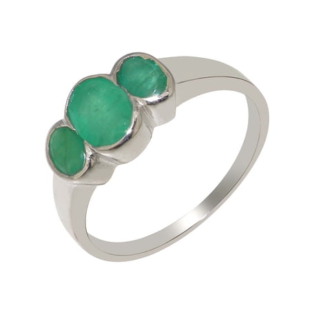 LBG British Made Spectacular 18k White Gold Natural Emerald Womens Statement Ring - 33 size options - Size 10.5