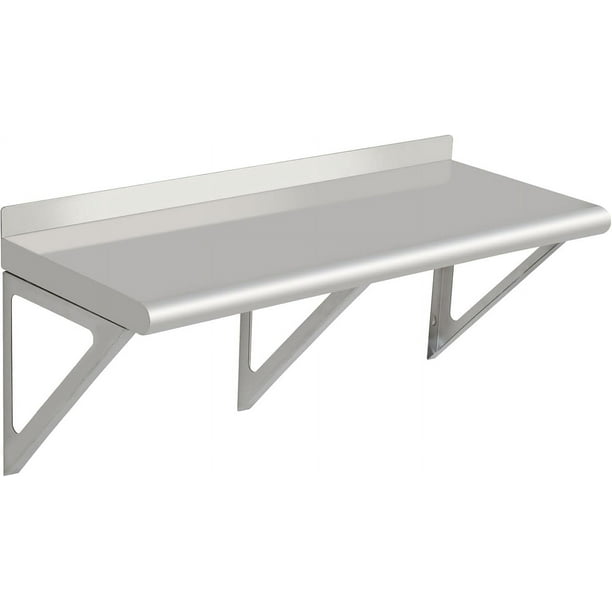 Estante de Pared de Acero Inoxidable de 30 Pulgadas, Montaje Comercial con Respaldo y 2 Soportes Para Cocina, Restaurante, Garaje