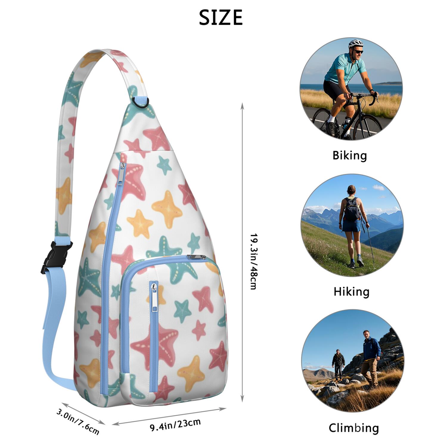 Fashion Chest Sling Bag Starfish Trendy Sling Backpack for Women/Men Adjustable Lightweight Travel Hiking Casual Daypack for Unisex