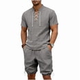 thumbnail image 3 of Sentmoon Two Piece Sets for Men Men's Top and Short for Men Stand Collar Top and Pocket Shorts Elastic Waist Solid Color Short Sleeve Loose Fit Casual Travel Lounge Wear S-3XL, 3 of 10
